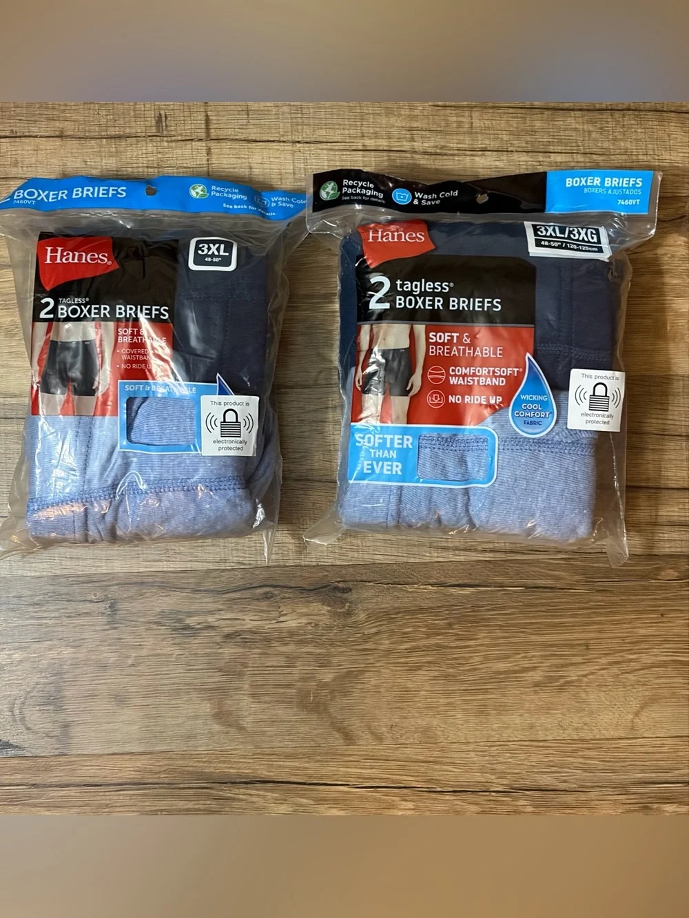 NWT 2 packs of Hanes Men’s 2-Pack Tagless Boxer Briefs Navy Light Blue Sz 3XL